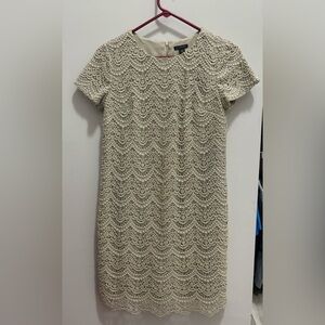 Ann Taylor light gold lace short sleeve dress